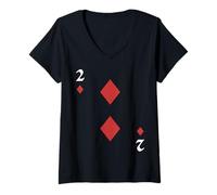 Femme Two of Diamonds Deck of Cards Costume d'halloween T-Shirt avec Col en V