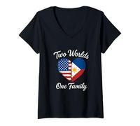 Femme Two Worlds One Family Philipino American Heritage T-Shirt avec Col en V