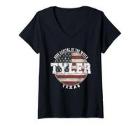 Femme Tyler Texas Drapeau américain Vintage T-Shirt avec Col en V