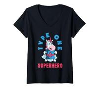 Femme Type 1 Sensibilisation aux Super-héros diabétiques Garçons Filles T-Shirt avec Col en V