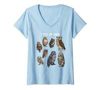 Femme Types de chouettes et de hiboux Espèce Oiseau Collection édu T-Shirt avec Col en V
