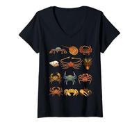 Femme Types de crabes Espèces éducatives de Crabe Faune Marine T-Shirt avec Col en V