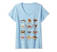 Femme Types de crabes Espèces éducatives de Crabe Faune Marine T-Shirt avec Col en V