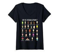 Femme Types de crème glacée Alphabet A-Z Ice Cream Lover T-Shirt avec Col en V