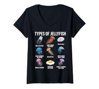 Femme Types de méduses Diverses méduses Tableau des espèces Science T-Shirt avec Col en V