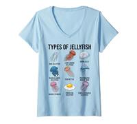 Femme Types de méduses Diverses méduses Tableau des espèces Science T-Shirt avec Col en V
