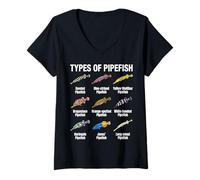 Femme Types de Poissons-Pipes, Tableau des espèces de Poissons-Pipes, Poisson-Pipe Marins T-Shirt avec Col en V