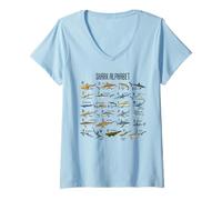 Femme Types de Requins Alphabet A-Z ABC Identification des Requins T-Shirt avec Col en V
