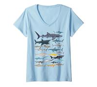 Femme Types de requins Identification des espèces de requins Amoureux de l'océan T-Shirt avec Col en V