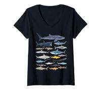 Femme Types de requins Identification des espèces de requins Amoureux de l'océan T-Shirt avec Col en V