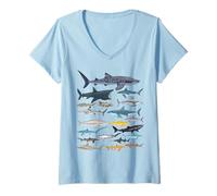 Femme Types de requins Identification des espèces de requins Amoureux de l'océan T-Shirt avec Col en V