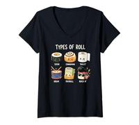 Femme Types De Rouleaux Funny Pun Kawaii Sushi Cinnamon Chart T-Shirt avec Col en V