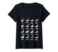 Femme Types de sauvagine - Tableau des espèces de Canards, oies et cygnes T-Shirt avec Col en V