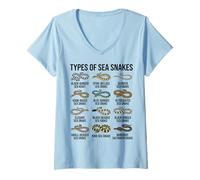 Femme Types de Serpents de mer Tableau des espèces de Serpents de mer Reptiles Marins T-Shirt avec Col en V