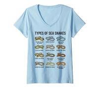 Femme Types de Serpents de mer Tableau des espèces de Serpents de mer Reptiles Marins T-Shirt avec Col en V
