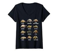 Femme Types de tortues Terres Tableau éducatif des espèces de tortues T-Shirt avec Col en V