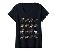 Femme Types d'espèces de Cerfs Sciences de la Faune Garçons Filles Enfants T-Shirt avec Col en V