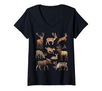 Femme Types d'espèces de Cerfs Sciences de la Faune Garçons Filles Enfants T-Shirt avec Col en V