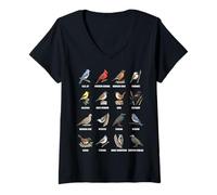Femme Types d'oiseaux de Jardin Tableau des espèces d'oiseaux de Jardin T-Shirt avec Col en V