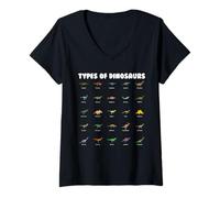 Femme Types of Dinosaurs Cute Cartoon Dino Design T-Shirt avec Col en V