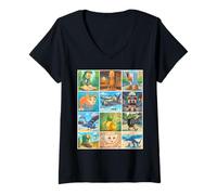 Femme Types of Italian Brainrot Meme Character Hand Drawn for Kids T-Shirt avec Col en V