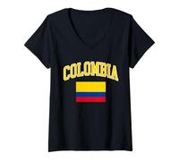 Femme Typographie Classique et Drapeau de la Colombie T-Shirt avec Col en V