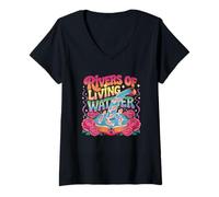 Femme Typographie créative Rivers of Living Water T-Shirt avec Col en V