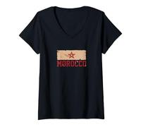Femme Typographie Drapeau Maroc Pride Maroc Vintage Grunge T-Shirt avec Col en V