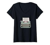 Femme Typographie drôle de Machine à écrire Il n'y a Pas de Permanence dans la Fiction T-Shirt avec Col en V