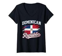 Femme Typographie du Drapeau de la République Dominicaine T-Shirt avec Col en V