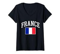 Femme Typographie et Drapeau de France arqués T-Shirt avec Col en V