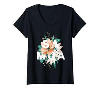 Femme Typographie Florale des Samoa Samoan Pride Polynésie T-Shirt avec Col en V