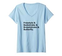 Femme Typographie Quatre Coups de Natation pour Les nageurs T-Shirt avec Col en V