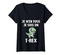 Femme Tyrannosaure Humour Dinosaure j'men fous je suis un T-Rex T-Shirt avec Col en V