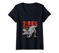 Femme Tyrannosaurus Rex Dinosaurs Cartoon Illustration Graphic T-Shirt avec Col en V