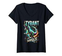 Femme Tyrant T Rex Roaring Dinosaur Pop Art Monster T-Shirt avec Col en V