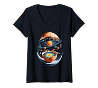 Femme Œuf Cosmique Système Solaire Planètes Orbite Espace T-Shirt avec Col en V