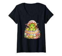 Femme Œuf de Pâques éclosé par stégosaure | Adorable Dinosaure Surprise printanière T-Shirt avec Col en V