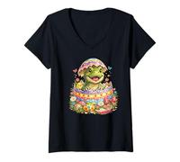 Femme Œuf de Pâques éclosé T-Rex | Adorable Dinosaure Surprise printanière T-Shirt avec Col en V