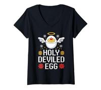 Femme Œuf diabolique Holy Deviled Ailes d'ange T-Shirt avec Col en V