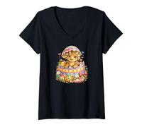 Femme Œuf éclosé de Pâques Ankylosaure Dinosaure Surprise T-Shirt avec Col en V