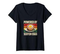 Femme Œuf écossais Amusant alimenté par Scotch Eggs Retro Vintage T-Shirt avec Col en V
