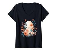 Femme Œuf Floral Illustration botanique T-Shirt avec Col en V