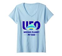 Femme UFO Aficionado Soucoupe Volante rétro « Wrong Planet My Bad » T-Shirt avec Col en V