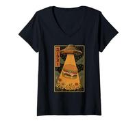 Femme UFO Burger Vintage, enlèvement par Un Extraterrestre Japonais T-Shirt avec Col en V