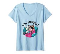 Femme Ugh Mondays Funny Cat Coffee Lovers Employees Students Humor T-Shirt avec Col en V