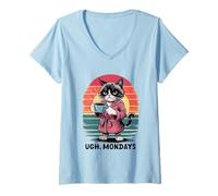 Femme Ugh Mondays Funny Cat Coffee Lovers Employees Students Humor T-Shirt avec Col en V
