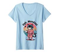 Femme Ugh Mondays Funny Cat Coffee Lovers Employees Students Humor T-Shirt avec Col en V