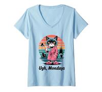 Femme Ugh Mondays Funny Cat Coffee Lovers Employees Students Humor T-Shirt avec Col en V