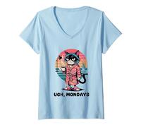 Femme Ugh Mondays Funny Cat Coffee Lovers Employees Students Humor T-Shirt avec Col en V